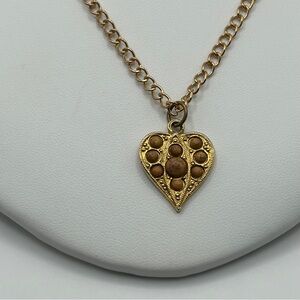 Vintage Gold Heart & Stone Pendant Necklace